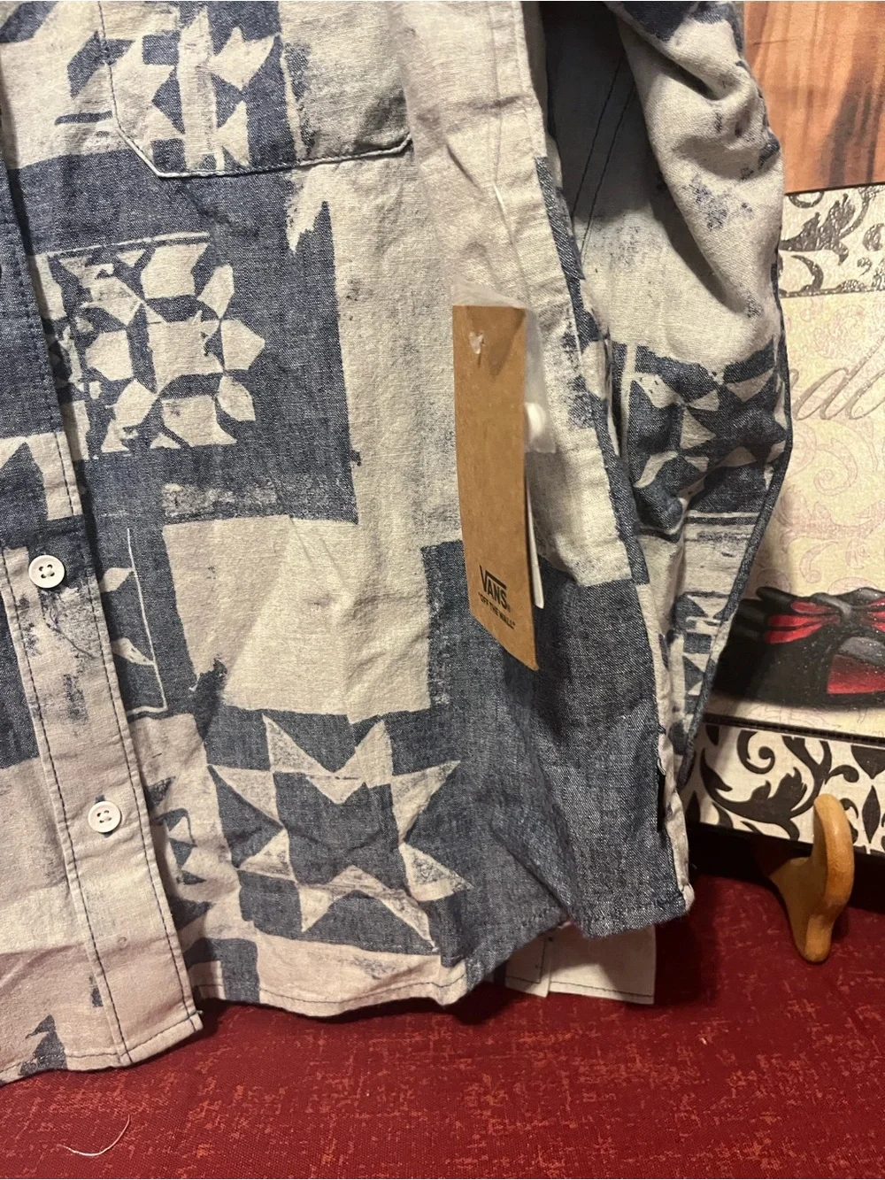 Vans Blue and White Patchwork Button-Up Shirt Jacket